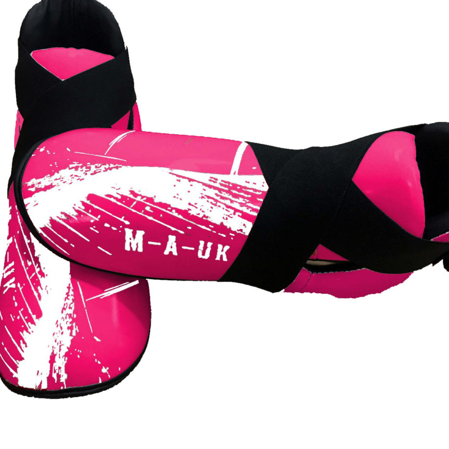 Martial Arts U.K Shine Sparring Feet Pads White and Pink MAUK